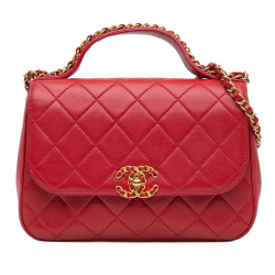 Chanel AB Chanel Red Lambskin Leather Leather Quilted Lambskin Chain Infinity Top Handle Flap Italy