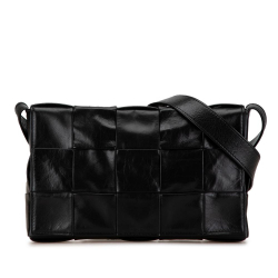 Bottega Veneta B Bottega Veneta Black Lambskin Leather Leather Lambskin Intrecciato Cassette Crossbody Italy