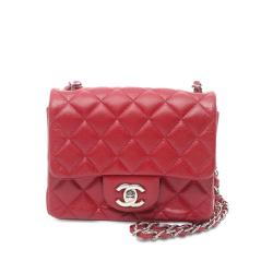 Chanel B Chanel Red Caviar Leather Leather Mini Square Classic Caviar Single Flap France