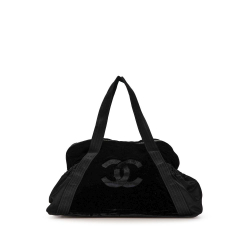 Chanel B Chanel Black Velour Fabric CC Weekend Tote France