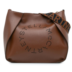 Stella McCartney B Stella McCartney Brown Chemical Fiber Fabric Perforated Logo Faux Leather Crossbody Italy