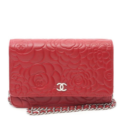 Chanel B Chanel Red Lambskin Leather Leather Lambskin Camellia Wallet On Chain Italy