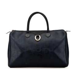 Christian Dior B Dior Blue Navy Coated Canvas Fabric Oblique Boston Bag France