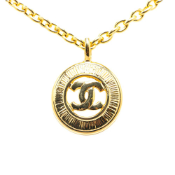 Chanel AB Chanel Gold Gold Plated Metal CC Round Pendant Necklace France