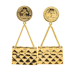 Chanel AB Chanel Gold Gold Plated Metal CC 2.55 Flap Bag Clip On Earrings France