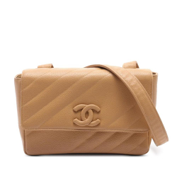 Chanel B Chanel Brown Caramel Caviar Leather Leather CC Quilted Caviar Diagonal Flap France