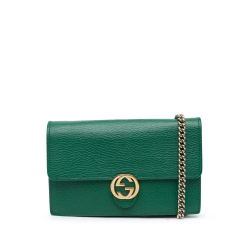 Gucci AB Gucci Green Calf Leather Interlocking G Dollar skin Wallet on Chain Italy