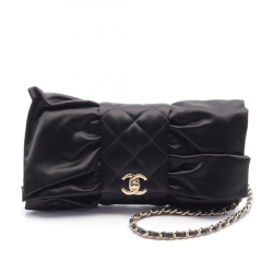 Chanel AB Chanel Black Satin Fabric CC Bow Clutch with Chain Italy