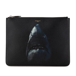 Givenchy AB Givenchy Black Calf Leather Shark Printed Clutch Italy