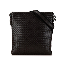 Bottega Veneta B Bottega Veneta Brown Dark Brown Calf Leather Intrecciato Crossbody Italy