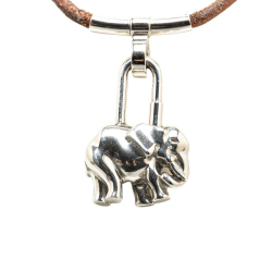 Hermès B Hermès Silver with Brown Palladium Metal Plated Elephant Cadena Choker Necklace France