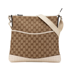 Gucci B Gucci Brown Beige with White Canvas Fabric GG Crossbody Italy