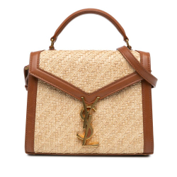 Saint Laurent AB Saint Laurent Brown Beige Raffia Natural Material Mini Cassandra Satchel Italy