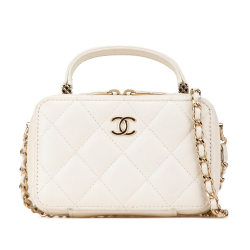 Chanel B Chanel White Ivory Caviar Leather Leather Mini CC Caviar Top Handle Vanity Case Italy