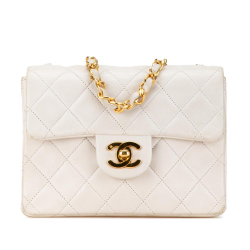 Chanel B Chanel White Lambskin Leather Leather Mini Square Classic Lambskin Single Flap France