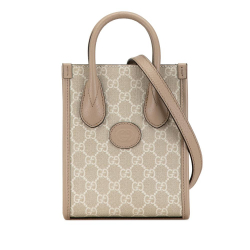 Gucci AB Gucci Brown Beige Coated Canvas Fabric Mini GG Supreme Interlocking G Satchel Italy