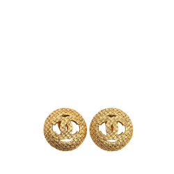 Chanel AB Chanel Gold Gold Plated Metal CC Round Clip On Earrings France