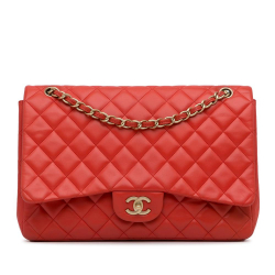 Chanel AB Chanel Red Lambskin Leather Leather Maxi Classic Lambskin Single Flap Italy