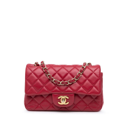 Chanel B Chanel Red Lambskin Leather Leather Mini Rectangular Classic Lambskin Single Flap France