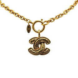 Chanel AB Chanel Gold Gold Plated Metal CC Quilted Pendant Necklace France