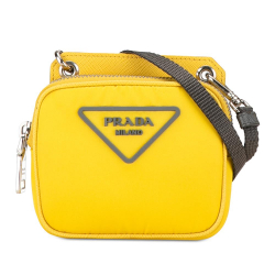 Prada AB Prada Yellow Nylon Fabric Saffiano Trimmed Tessuto Crossbody Italy