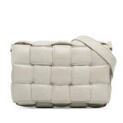 Bottega Veneta B Bottega Veneta White Calf Leather skin Intrecciato Padded Cassette Crossbody Italy