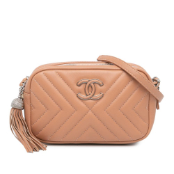 Chanel AB Chanel Brown Nude Calf Leather Mini CC Diagonal Chevron Camera Case Italy