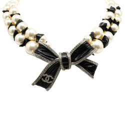 Chanel AB Chanel White Pearl Faux Pearl Other CC Ribbon 2 Strand Necklace France