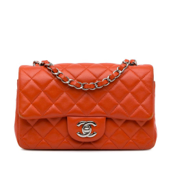 Chanel B Chanel Orange Lambskin Leather Leather Mini Rectangular Classic Lambskin Single Flap France