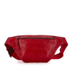 Gucci AB Gucci Red Calf Leather Double G Kids Embossed Belt Bag Italy