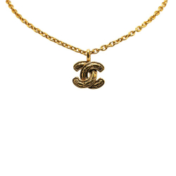 Chanel B Chanel Gold Gold Plated Metal Quilted CC Pendant Necklace France