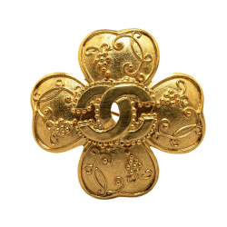 Chanel AB Chanel Gold Gold Plated Metal CC Clover Brooch France