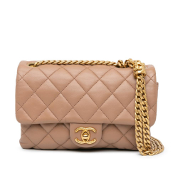 Chanel B Chanel Brown Mocha Lambskin Leather Leather Small Lambskin Pillow Crush Flap Italy