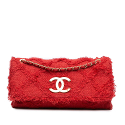 Chanel B Chanel Red Tweed Fabric Jumbo CC Nature Flap Italy