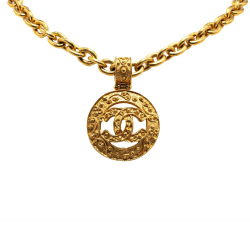 Chanel AB Chanel Gold Gold Plated Metal CC Round Pendant Necklace France