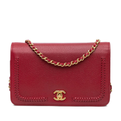 Chanel B Chanel Red Caviar Leather Leather CC Caviar Braided Trim Wallet On Chain Italy