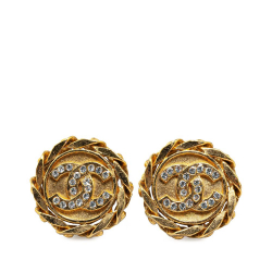 Chanel B Chanel Gold Gold Plated Metal Rhinestone CC Clip On Earrings France