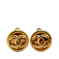 Chanel B Chanel Gold Gold Plated Metal CC Clip On Earrings France