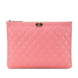 Chanel B Chanel Pink Lambskin Leather Leather Medium Quilted Lambskin Boy O Case Clutch Italy