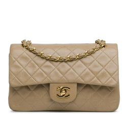 Chanel B Chanel Brown Beige Lambskin Leather Leather Medium Classic Lambskin Double Flap France