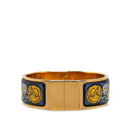 Hermès B Hermès Blue Navy with Gold Enamel Other Wide Locquet Cheval Et Harnais Hinge Bracelet France