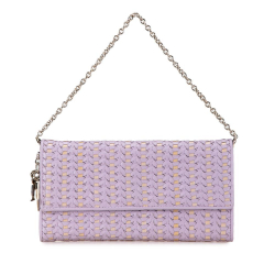 Christian Dior B Dior Purple Lavender Calf Leather Woven Wallet On Chain Italy