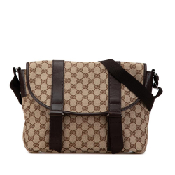 Gucci B Gucci Brown Beige Canvas Fabric GG Crossbody Italy