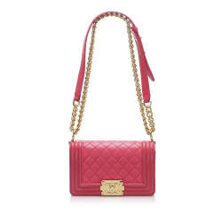 Chanel B Chanel Pink Dark Pink Lambskin Leather Leather Small Quilted Lambskin Boy Bag France