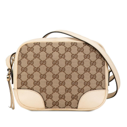 Gucci B Gucci Brown Beige Canvas Fabric GG Bree Crossbody Italy