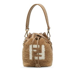 Fendi B Fendi Brown Fur Natural Material Shearling Mini Mon Tresor Bucket Bag Italy