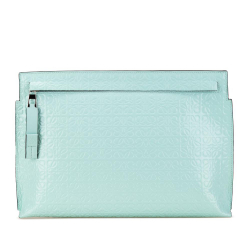 Loewe AB LOEWE Blue Light Blue Calf Leather Embossed Anagram Repeat T Clutch Spain