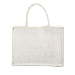 Christian Dior B Dior White Canvas Fabric Medium Cannage Book Tote Italy