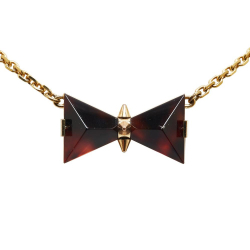 Louis Vuitton B Louis Vuitton Gold with Brown Gold Plated Metal Resin Tortoise Shell Bow Pendant Necklace Italy