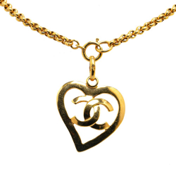 Chanel AB Chanel Gold Gold Plated Metal CC Heart Pendant Necklace France